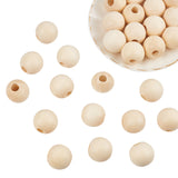 Unfinished Natural Wood Beads, Round, Floral White, 29.5~30x27.5mm, Hole: 10mm