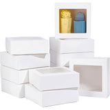 Square Foldable Creative Cardboard Box, Gift Box, with Window, White, 14x14x5cm