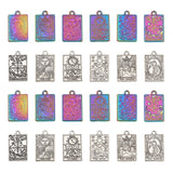 24Pcs 12 Style Rack Plating Alloy Pendants, Rectangle with Tarot Charms, Mixed Color, 23.5x14.5x1.5mm, Hole: 1.8mm, 2pcs/style