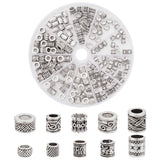 160pcs 10 Style Tibetan Style Alloy European Beads, Column, Antique Silver, 5~9x5~8mm, Hole: 3.2~5.3mm, 15pcs/style
