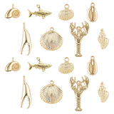 Alloy Pendants, Ocean Theme, Lead Free & Nickel Free & Cadmium Free, Mixed Shapes, Real 14K Gold Plated, 20x20x3mm, Hole: 2mm