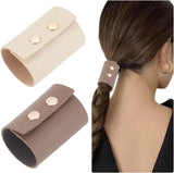 2Pcs 2 Colors PU Leather Foldable Ponytail Holder Hair Cuff, Ponytail Wrap Hair Glove, Hair Wraps for Ponytails, Hair Accessorie for Women, Mixed Color, 60x130x1.5~10mm, 1pc/color