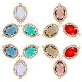 Transparent Glass Links Connectors, with Brass Findings, Faceted, Oval, Light Gold, Mixed Color, 21.5x14x5mm, Hole: 1.2mm, 6 colors, 2pc/color, 12pcs/box