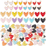 64Pcs 16 Style Alloy Enamel Pendants, Light Gold, Heart Charm, Mixed Color, 9~16x8.5~15x1.5~3mm, Hole: 1.4~1.6mm, 4pcs/style