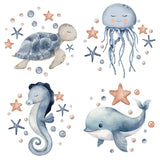 PVC Window Sticker, Flat Round Shape, for Window or Stairway  Home Decoration, Sea Animals, 160x160x0.3mm, 4pcs/set