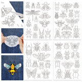 4 Sheets 11.6x8.2 Inch Stick and Stitch Embroidery Patterns, Non-woven Fabrics Water Soluble Embroidery Stabilizers, Insects, 297x210mmm