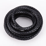 Black 6mm Round Folded Genuine Braided Leather Cords for Necklace Bracelet Jewelry Making, about 2m/bag