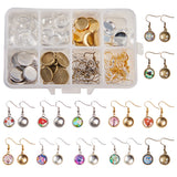 DIY Earring Making, with 304 Stainless Steel/Brass Pendant Cabochon Settings, Clear Glass Cabochons and Brass Earring Hooks, with Beads, Mixed Color, 11x7x3cm