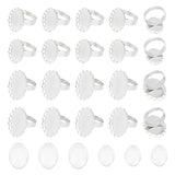 DIY Blank Dome Oval Finger Ring Making Kit, Including Stainless Steel Adjustable Ring Components, Glass Cabochons, Stainless Steel Color, 64Pcs/box