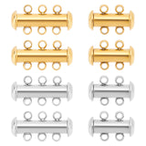 8 Sets 4 Styles 304 Stainless Steel Slide Lock Clasps, Peyote Clasps, 2 Strands, 4 Holes, aand 3 Strands, 6 Holes, Tube, Golden & Stainless Steel Color, 15~20x10x6.5mm, Hole: 1.6mm