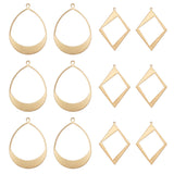 12Pcs 2 Style Brass Pendants, Hollow, Rhombus & Teardrop, Raw(Unplated), 41.5~49x30~35.5x0.8mm, Hole: 1.2~2.2x3mm, 6pcs/style