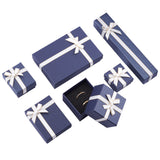 Paper Ring Box, Flip Cover, with Bowknot Ribbon, Jewelry Box, Square, Royal Blue, 5.3x5.3x3.1cm, 12pcs/set