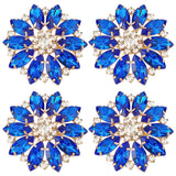 4Pcs Alloy Rhinestone Shank Buttons, 1-Hole, Flower, Light Gold, Sapphire, 41x39x8mm, Hole: 4.3mm