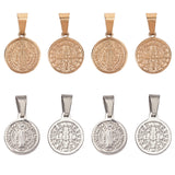 Vacuum Plating 304 Stainless Steel Pendants, Flat Round with Saint Benedict Medal, Golden & Stainless Steel Color, 16x13x2mm, Hole: 4x6mm, 2 colors, 4pcs/color, 8pcs/box