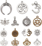 Yoga Theme, Tibetan Style Alloy Pendants, Lead Free, Mixed Shapes, Mixed Color, 14~29x11~25.5x1~6.5mm, Hole: 1~4mm, about 17kind/60~70pc