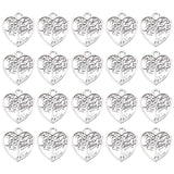 100Pcs Alloy Pendants, Heart with Tree Pattern Charm, Antique Silver, 18.5x17x1mm, Hole: 1.6mm