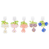 PVC Mobile Anti-Dust Plugs, with Glass Beads and Acrylic Beads, Flower, Mixed Color, 2.7~4.3cm, 5pcs/set