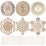 6 Sets 6 Styles Unfinished Wood Sacred Geometry Wall Art, for Wall Sculpture Wall Hanging Decor, Mixed Shape, Antique White, 99.5~106x2~2.5mm, Hole: 2~2.5mm, 1 set/style