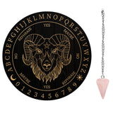 1Pc Cone/Spike/Pendulum Natural Rose Quartz Stone Pendants, 1Pc 304 Stainless Steel Cable Chain Necklaces, 1Pc PVC Custom Pendulum Board, Dowsing Divination Board, Goat Pattern, Board: 200x4mm