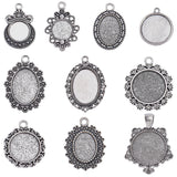 40Pcs 10 Styles Vintage Tibetan Style Alloy Flower Pendant Cabochon Bezel Settings, Antique Silver, Tray: 12~18x12~25mm, 24~40x21~30x2mm, Hole: 1~3.5mm, 4pcs/style