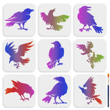 9Pcs 9 Styles PET Hollow Out Drawing Painting Stencils, for DIY Scrapbook, Photo Album, with 1Pc Art Paint Brushes, Bird, 150x150mm, 1pc/style