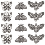 24Pcs 3 Style Tibetan Style Alloy Pendants, Butterfly & Moth, Antique Silver, 20~27x23~43x3~4mm, Hole: 1.2~2.3mm, 8pcs/style