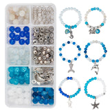 DIY Ocean Themed Bracelet Making Kits, Including Glass Beads, Alloy Pendants & Spacer Beads, 304 Stainless Steel Pendants & Resin Pendants, Elastic Crystal Thread, Antique Silver, 8mm, Hole: 1mm, 10pcs