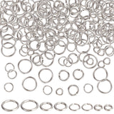 800Pcs 4 Styles 304 Stainless Steel Open Jump Rings, Round Rings, Stainless Steel Color, 4~8x0.6~0.9mm, Inner Diameter: 2.4~6.2mm, 200pcs/style