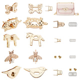 5 Style Alloy Bag Twist Lock Clasps, with Iron Gasket & Buckle Clasps, Tortoise, Horse, Bee, Butterfly, Bird, Light Gold, 1.4~6.3x2.2~3.2x0.03~2.2cm