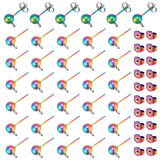 50Pcs 304 Stainless Steel Ball Stud Earring Post, with Horizontal Loops and 50 Pcs Ear Nuts, Rainbow Color, 15x6mm, Hole: 1.8mm