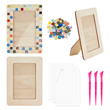 DIY Mosaic Photo Frame Making Kit, Including Natural Wood Rectangle Picture Frame, PVC Picture Frame Hard Sheet, Plastic Sculpture Knifes, Mosaic Glass Cabochons, Mixed Color, 194x143mm
