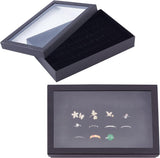 Cardboard Ring Presentation Boxes, with Clear PVC Window and Sponge, Rectangle, Black, 21.4x13.6x3.3cm