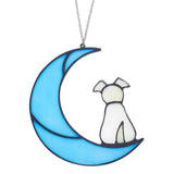 Moon & Dog Acrylic Pendant Decoration, Iron Chain Hanging Decoration, Deep Sky Blue, 550mm
