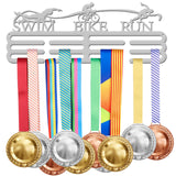 Iron Medal Hanger Holder Display Wall Rack, 3 Line, with Screws, Triathlon Theme, Word SWIM BIKE RUN, Platinum, 150x400mm