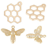 12Pcs 2 Style Brass Charms, Bee & Honeycomb, Real 18K Gold Plated, 15~19x16~18x1.5~3mm, Hole: 1~1.4mm, 6pcs/style