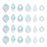 24Pcs 6 Style Spray Painted 430 Stainless Steel Pendants, Teardrop & Leaf Charm, Colorful, 40~56x23.5~37x0.5mm, Hole: 1.4~2mm, 4pcs/style