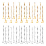 32Pcs 2 Colors 304 Stainless Steel Curb Chain Extender, End Chain, with 202 Stainless Steel Heart Charms, Golden & Stainless Steel Color, 63mm, 16Pcs/color