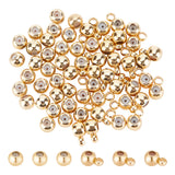 60Pcs 2 Style Brass Beads, with Silicone inside, Slider Beads, Stopper Beads, Long-Lasting Plated, Rondelle, Golden, 3~5x2.5~3mm, Hole: 0.6mm, 30pcs/style