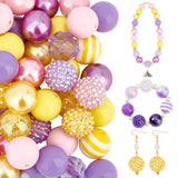 1 Set 7 Styles Resin Round Beads Set, Stripe Resin Beads & Resin Rhinestone Beads & Faceted Transparent Beads & Opaque Beads, Mixed Color, 19.5~20x18~20mm, Hole: 2~3mm, 50pcs/set