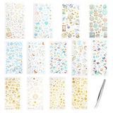 13 Styles 3D Puffy Stickers, Transparent Epoxy Resin Glitter Stickers, for Scrapbooking, Travel Diary Craft, with Iron Beading Tweezers, Mixed Shapes, 4~33x6~25mm, 1 sheet