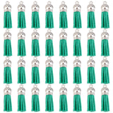 100Pcs Faux Suede Tassel Pendant Decorations, with CCB Plastic Cord Ends, Platinum, Medium Sea Green, 35~37x10mm, Hole: 2.5~3mm
