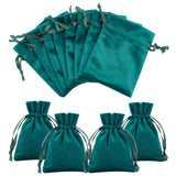 12Pcs Velvet Bags Drawstring Jewelry Pouches, Candy Pouches, for Wedding Shower Birthday Party, Dark Green, 12x9cm