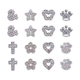 Alloy Slide Charms with Grade A Rhinestones, Mixed Shapes, Platinum, 7.4x7.2x1.7cm, 48pcs/box