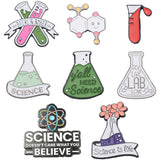 8Pcs 8 Styles Chemistry Theme Enamel Pins, Alloy Word Brooches for Backpack Clothes, Mixed Color, 27~35x14~35.5x1~1.5mm, 1Pc/style