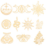 20Pcs 10 Style Ion Plating(IP) 201 & 304  Stainless Steel Pendants, Laser Cut, Mushroom & Snake & Beetle, Golden, 20.5~38x18~36x1mm, Hole: 1.4~1.8mm, 2pcs/style