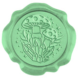 Adhesive Wax Seal Stickers, Envelope Seal Decoration, for Craft Scrapbook DIY Gift, Yellow Green, Mushroom Pattern, 3cm, about 50pcs/box