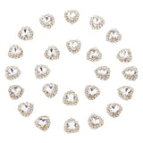 30Pcs Sew on Rhinestone, Multi-Strand Links, Glass Rhinestone, with Light Gold Alloy Findings, Garment Accessories, Heart, Crystal, 13x12x5mm, Hole: 0.6mm