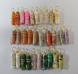 30Pcs 15 Styles Natural Mixed Gemstone Pendants, Light Gold Plated Copper Wire Wrapped Column & Cuboid Charms, Mixed Dyed and Undyed, 20x4~5x4~5mm, Hole: 3mm, 2pcs/style