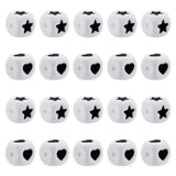 30Pcs 2 Style Cube Food Grade Eco-Friendly Silicone Beads, Chewing Beads For Teethers, DIY Nursing Necklaces Making, Cube with Heart & Star, White, 12x12x12mm, Hole: 3mm, 15pcs/style