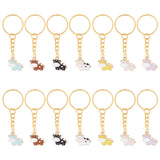 Cute Cow Alloy Enamel Pendant Keychain, with Iron Findings, for Keychain, Purse, Backpack Ornament, Mixed Color, 6.8cm, 14pcs/set